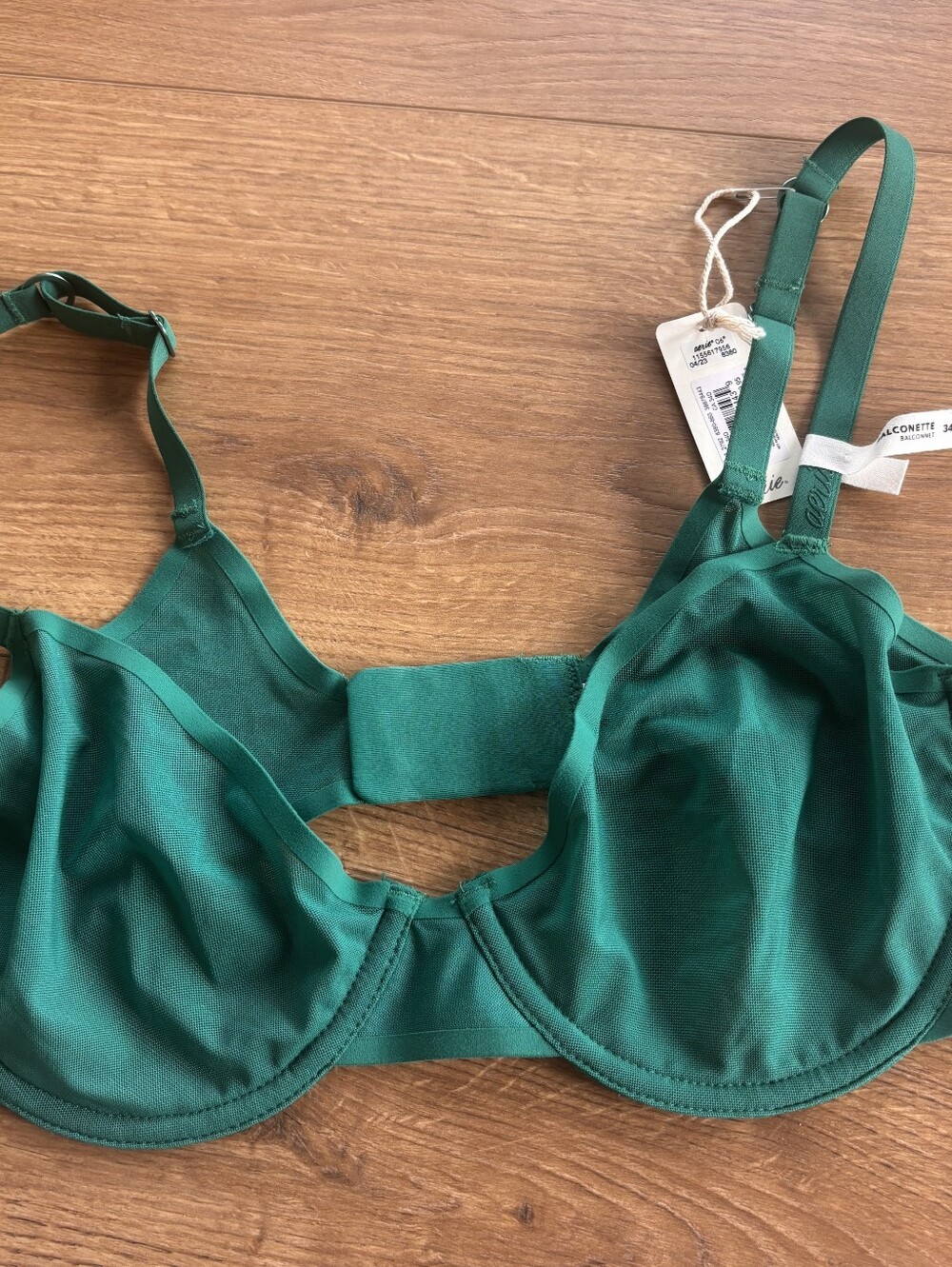 NWT Aerie Balconette Underwire Bra Emerald Green 34D Sheer Lightly Lined